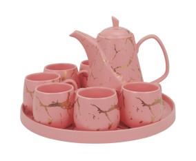 TM89 Pink Perlengkapan Minum Teh Livia dengan motif Marmer